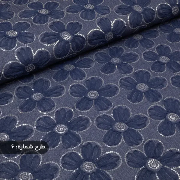 پارچه لی طرحدار آبی نفتی طرح گل