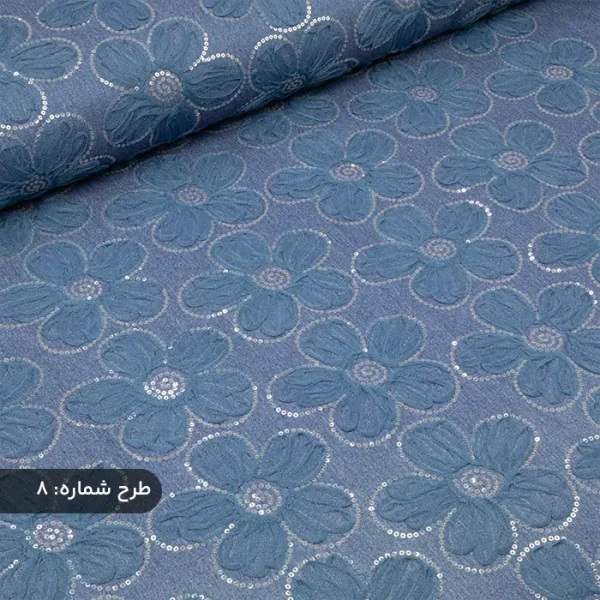 پارچه لی طرحدار آبی آسمانی