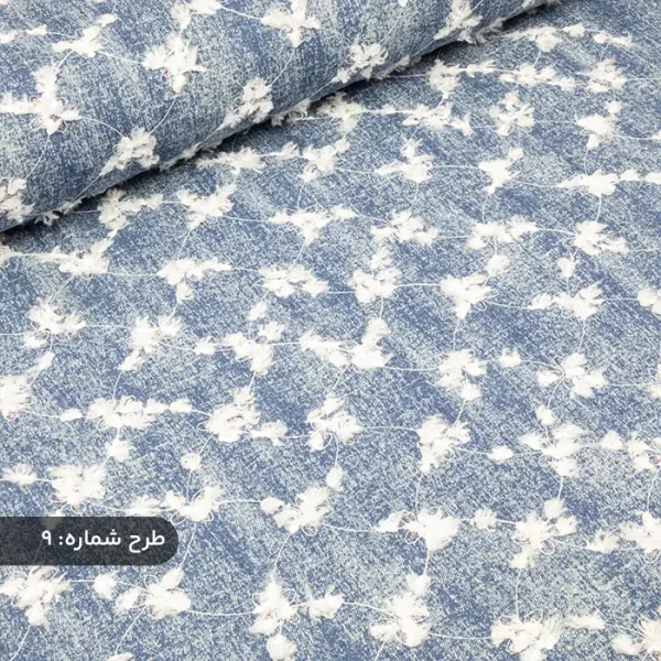 پارچه لی طرحدار آبی اسمانی طرح گل